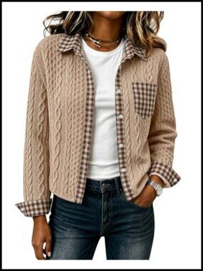 Cropped Denim & Cable Knit Bomber Jacket Sweatshirt Shacket
